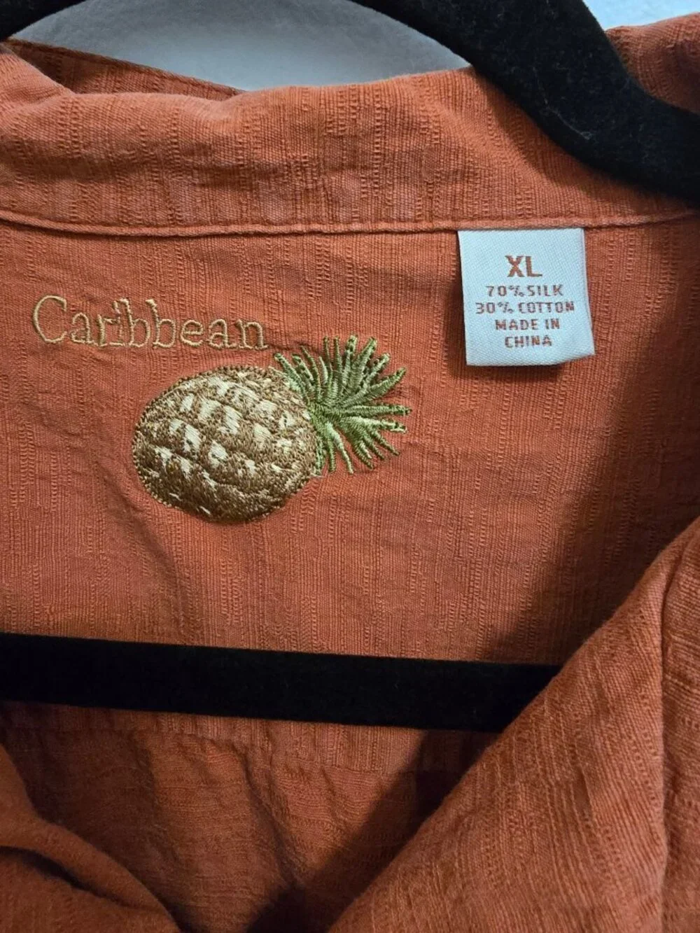 Caribbean Mens XL Burnt Orange Hawaiian Shirt Silk Blend Vertical Panels READ - Picture 3 of 8
